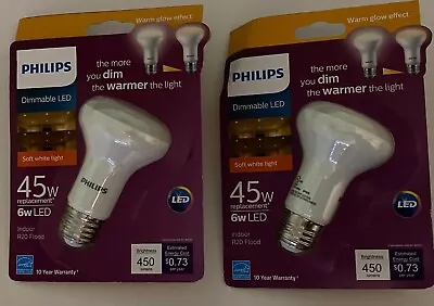 New Lot Of 2 Philips NEW 45w Soft White R20 Dimmable Warm Glow 6w LED Light Bulb • $16.97