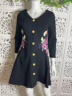 Aventure Women’s Black Floral Appliqué Fit Flare Short Dress Size Large • $17.50