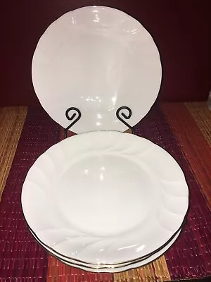 Set Of 4 Mikasa White Wedding Band Gold Salad Luncheon Plates 8” • $32.99