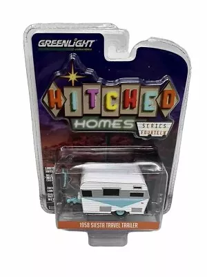 1958 Siesta Travel Trailer Hitched Homes 1:64 Greenlight Collectables Diecast ⬅️ • $5.99