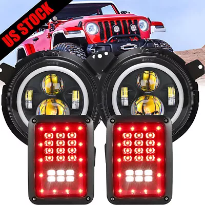 Newest For Jeep Gladiator 2020-23 JT LED Tail Lights&9  Inch Halo Headlights • $199.99