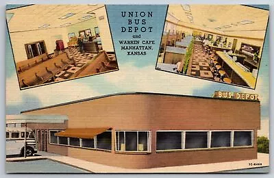 Manhattan KS Art Deco Union Bus Depot~Mail Box? & Pinball Machines In Cafe~1951 • $9.99