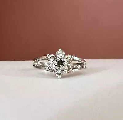 Vintage Avon GJ Sterling Silver Genuine Emerald And CZ Flower Ring Size 7 • $19