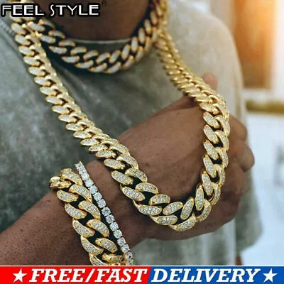 Men‘s Iced Out Diamond Thick Miami Cuban Link Chain Necklace Cool Hiphop Jewelry • £7.69