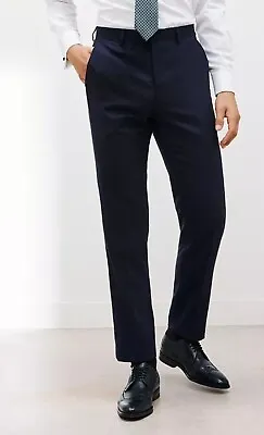 John Lewis Suit Trousers Size 44R Wool Super 100s Birdseye Regular Fit - Navy • $114.89