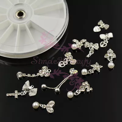 Silver Plated Dangle Style Alloy Charms Nail Art Manicure Jewelry 3D DIY Decor • $5.98