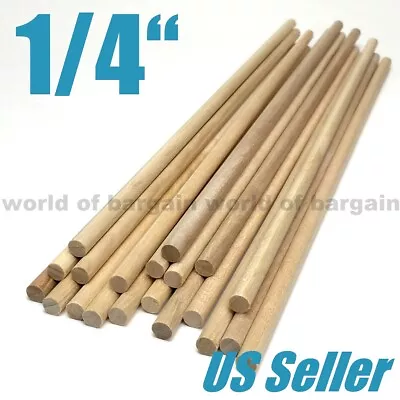 20 Ct 1/4  Wood Dowel Rods Unfinished Smooth Wooden Stick Craft Woodworking C85 • $8.95