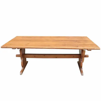 Antique Swedish Pine Wide Plank Trestle Dining Table C. 1800 • $6500