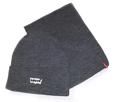 Mens Levis Red Tab Batwing 2 Piece Beanie Wooly Hat & Scarf Set - Grey • £34.99