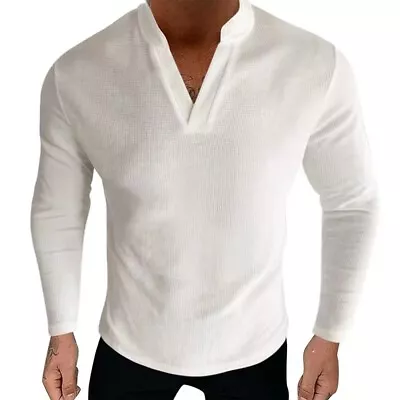 Mens T-shirt Top Leisure Undershirt Thin Style V Neck Long Sleeve Breathable Tee • $22.24