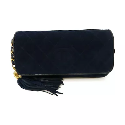 CHANEL Quilted CC GHW Vintage Pouch Lambskin Leather Velvet Navy • $987