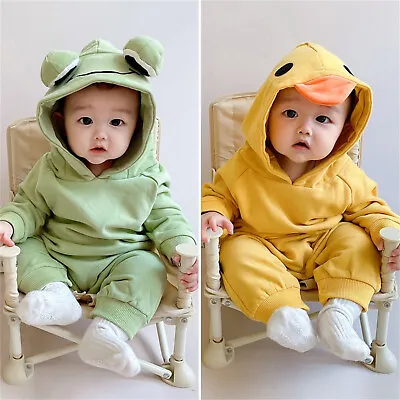 Newborn Baby Boys Girls 3D Frog Pajamas Hooded Romper Jumpsuit Clothes Outfits • $32.29