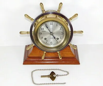 Antique Chelsea New York Pilot Brass Yacht Wheel Ships Bell Clock Desk Mantle • $649