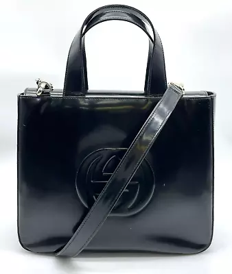 AUTH Gucci  Black Leather Interlocking 2Way Hand Bag  NS030622 • £100.86