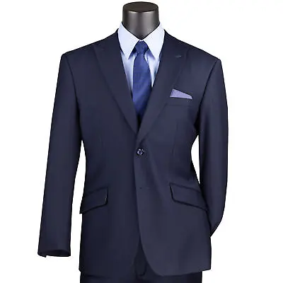 VINCI Men's Navy Blue 2-Button Peak Lapel Modern-Fit Suit - NEW • $115