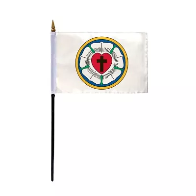 4 X6  Lutheran Rose Mini Religious Flags Hand Held Small Miniature Polyester • $14.99
