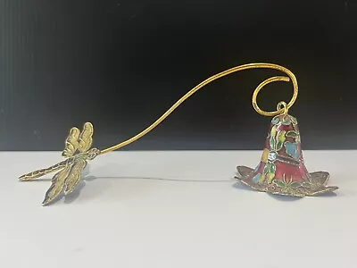 Cloisonné Enamel Floral Gold Brass Hinged Candle Snuffer With Dragonfly Handle • $25