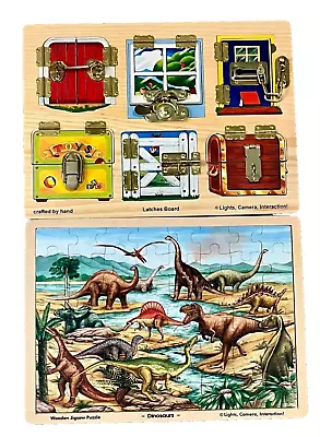 Melissa & Doug Latches Board #383 & Dinosaurs 48 Piece Wooden Jigsaw Puzzle #58 • $20