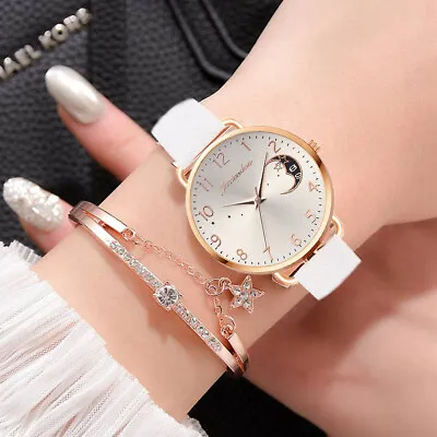 Watch And Bracelet Ladies Women Girls Fashion Leather Strap Wristwatch Gift Set • £5.18