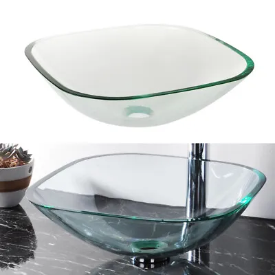 £45.90 • Buy 420mm Basin Sink Modern Square Tempered Glass Bowl Mounted Countertop Bathroom