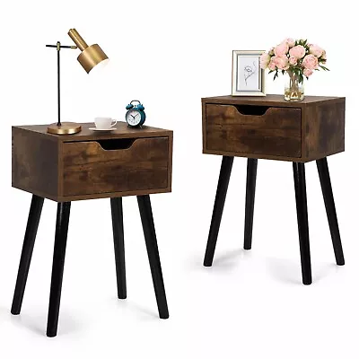 Set Of 2 Mid Century Nightstand Side Table Wood End Table For Living Room Brown • $90.99