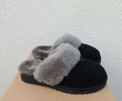 Ugg Black Cozy Knit Sheepskin Platform Comfort Slippers Women Us 11/ Eur 42 Nib • $119.95