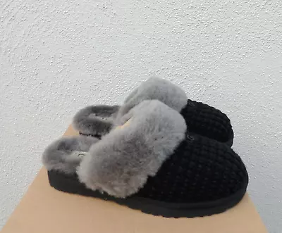 Ugg Black Cozy Knit Sheepskin Platform Comfort Slippers Women Us 9/ Eur 40 ~new • $114.95