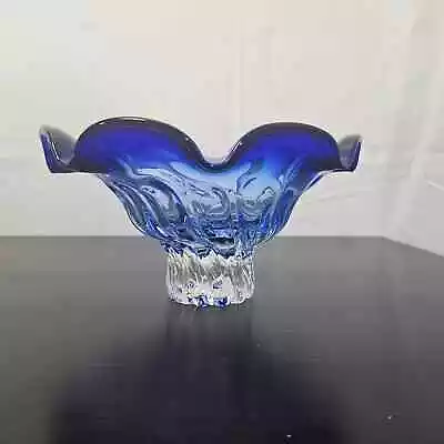 Shannon Crystal Designs Of Ireland Blue Bowl Poland Heavy Centerpiece Fruit VTG • $49.95