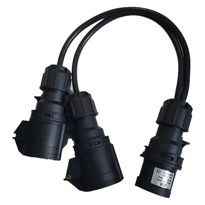 Black 1M 16A Plug To 2 X 16A Sockets. 1.5mm 3 Core Power Splitter Stage Lighting • £27.90