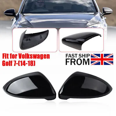 2x Gloss Black Door Wing Mirror Cover Caps For VW Golf Mk7 Mk7.5 R GTI GTD 13-18 • £22.69