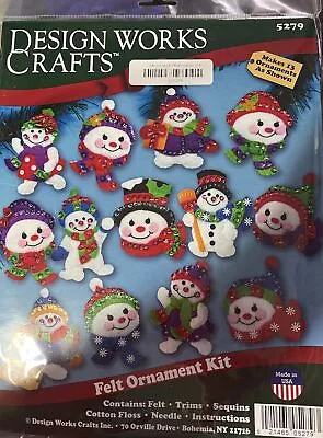 Design Works Felt Applique Christmas Ornaments Kit Make 13 JOLLY SNOWMAN 5279 • $7.99