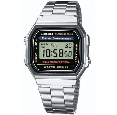 NEW CASIO Retro Classic Unisex Digital Steel Bracelet Watch- A168WA-1YES Silver • £11.99