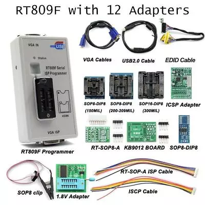 RT809F Serial ISP Programmer With 12 Adapters +1.8v Adapter+SOP8 Clip+EDID Cable • £98.39