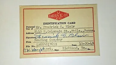 Reading Railroad 1949 U Drive It Company Drivers License Id Card Lot Vintage • $79.99