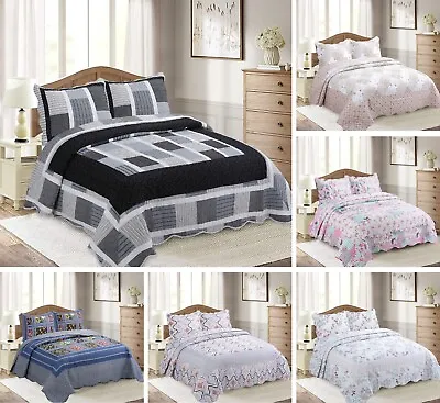 £26.05 • Buy 3Pcs Patchwork Quilted Bedspread Quilt Comforter Floral Printed Luxury Bed Throw