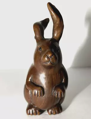 Rabbit Wood Carving 2.7 Inch Tall Japanese Netsuke INRO KIMONO Ojime • £95.46
