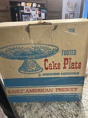 Vtg Anchor Hocking Early American Prescut Glass Footed Cake Plate Stand 706 Box • $25