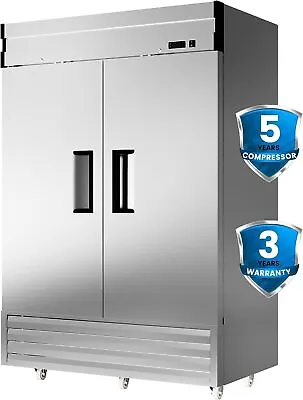 New Commercial Reach In Freezer 2 Solid Door Stainless Steel Restaurant 49 Cu.Ft • $2099