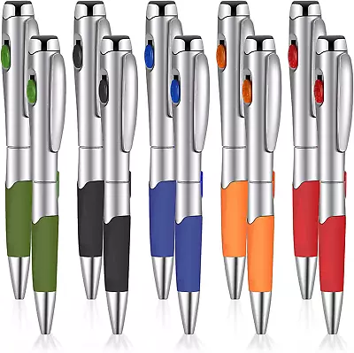 10 Pieces LED Light Up Pens 5 Colors 1.0 Black Ink Pens With Flashlight Ball Poi • $12.93