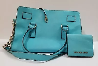 Michael Kors Tote Handbag Leather Blue Teal Turquoise Purse Shoulder Bag Wallet • $93.74