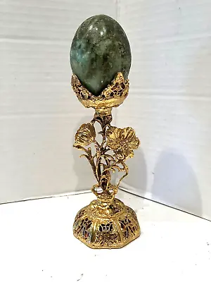 Vtg. Malachite  Egg On 24kt Gold Plated Floral Stand J&m Nyc  Hollywood Regency • $44.95