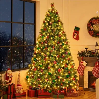 6/7.5ft Pre-Lit Christmas Tree W/ PE & PVC Branch Tips & Foldable Stand For Xmas • $99.99