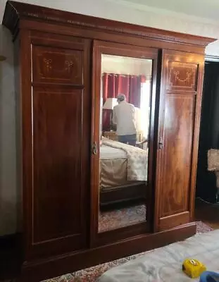 Gorgeous Antique Solid Wood Victorian Armoire - Delicate Inlays-Mirror Door– VGC • $1499.99