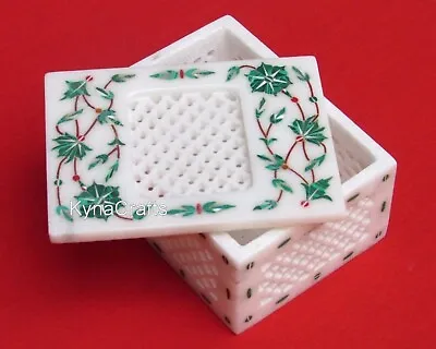 4 X 3 Inches Malachite Stone Inlay Work Hair Accessories Box Marble Jewelry Box • $114.40