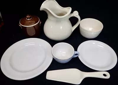 Lot Vintage Restaurant Ware Vitrified China Pitcher Bowl Cups Plates Lidded Dish • $32.54