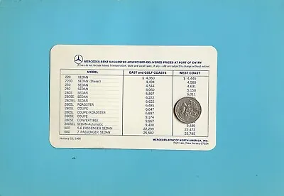 Vtg 1968 Mercedes-benz Price List 280sl 280se Coupe/conv Dealer Brochure Origina • $19.95