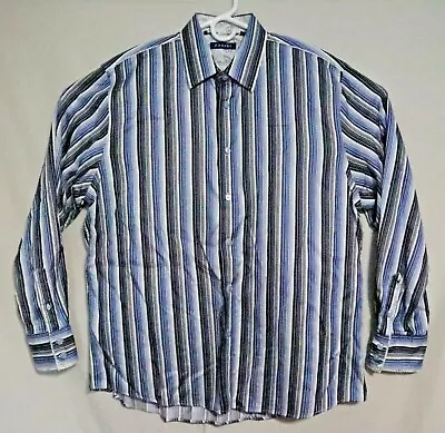 Zagiri Mens L/S Blue Striped Shirt Embroidered Contrast Collar & Cuffs 2XL NWOT • $14.99