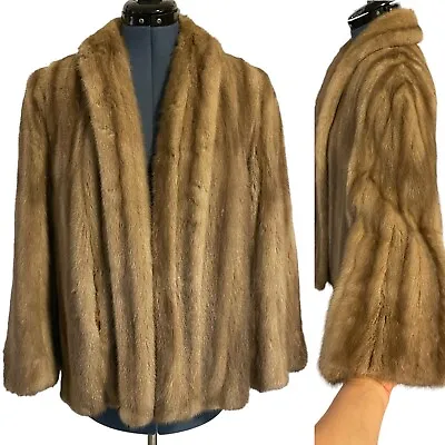 Albert Gioielle Vintage Mink Silk Lined Open Coat Swing Back Flared Sleeve M/L • $180
