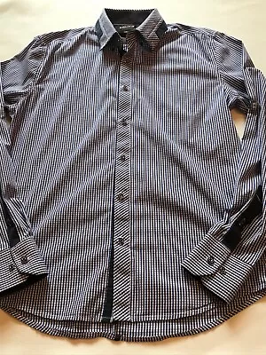 Politix Button Down Blue Checked Cotton Shirt Medium Buttoned Collar Cuff • £14