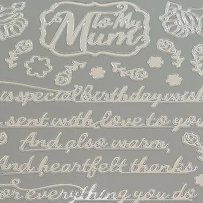 MUM BIRTHDAY CARD MAKING STICKERS SET Outline Peel Off Craft Shiny Silver Foil • £3.48